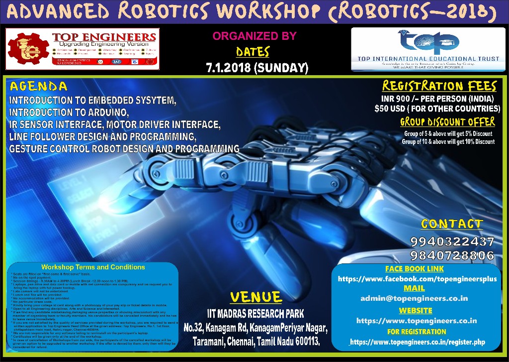 ADVANCED ROBOTICS WORKSHOP (ROBOTICS-2018)