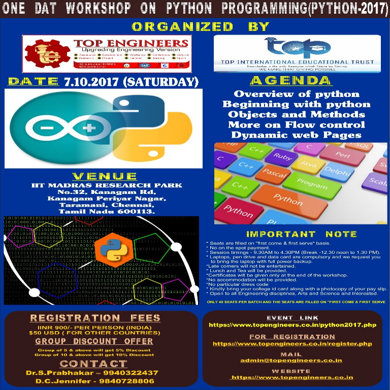 ONE DAY WORKSHOP ON PYTHON PROGRAMMING (PYTHON-2k17)