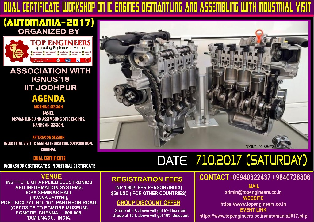 DUAL CERTIFICATE WORKSHOP ON IC ENGINES DISMANTLING AND ASSEMBLING