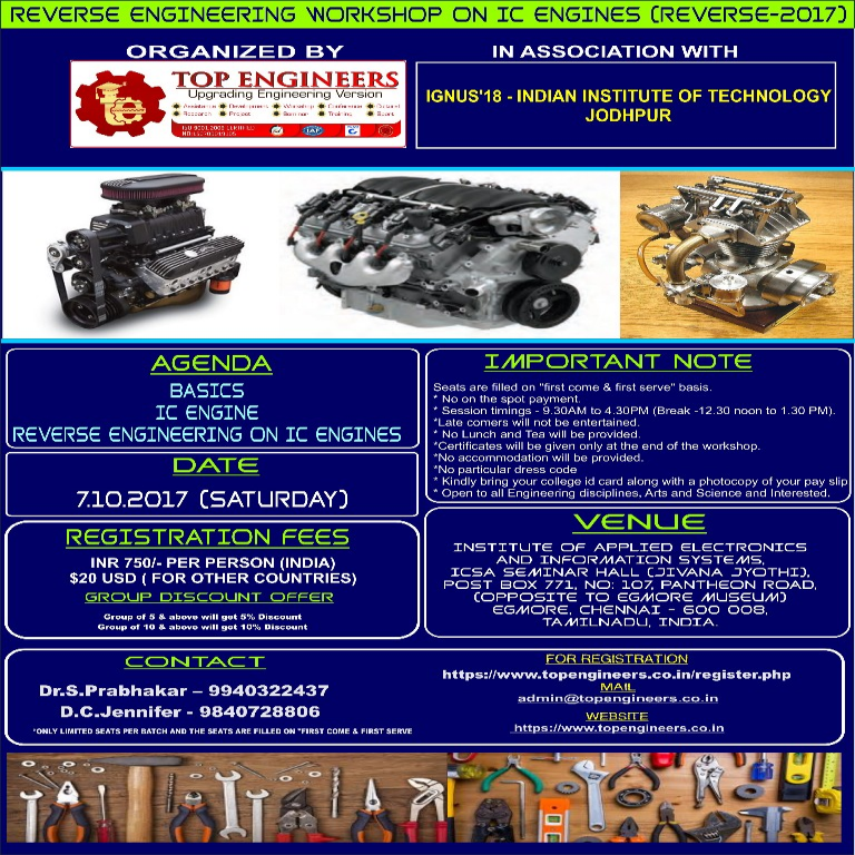 REVERSE ENGINEERING WORKSHOP ON IC ENGINES (REVERSE-2017)
