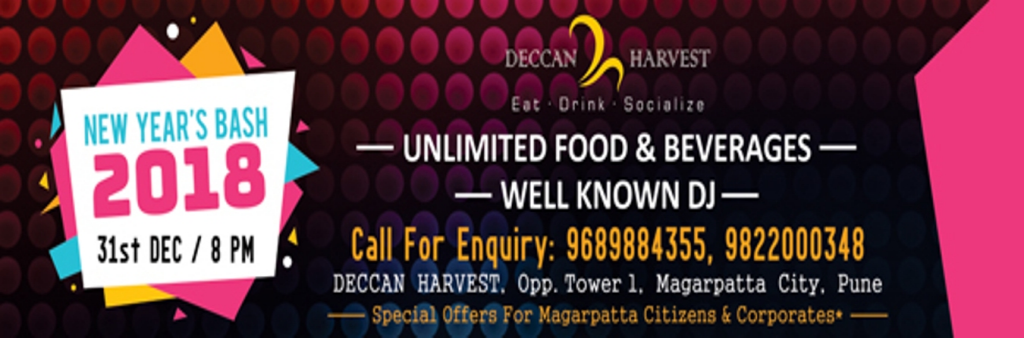 Gala New Year Night at Deccan Harvest, Magarpatta with unlimited food, Beverages
