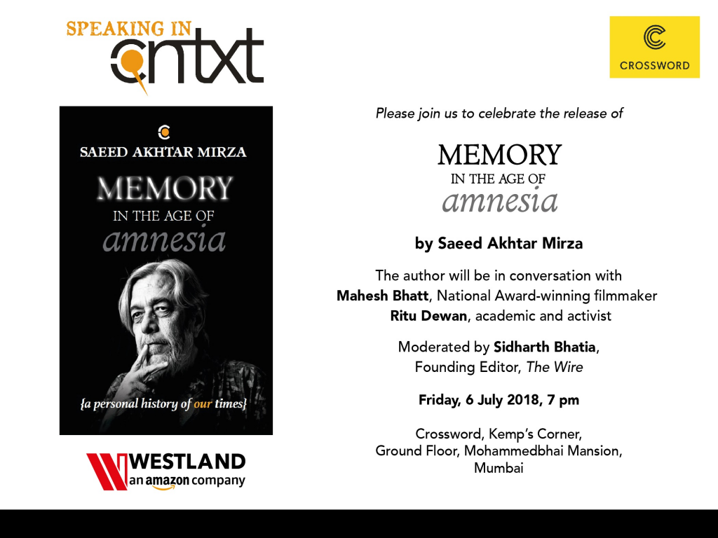 Saeed Akhtar Mirza to launch his book