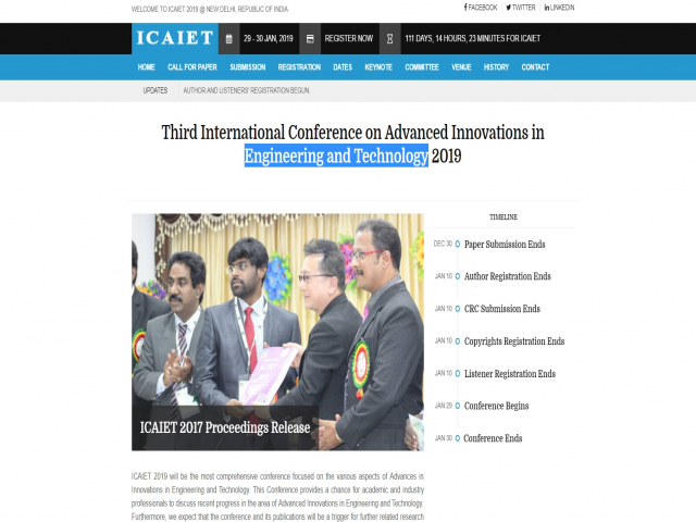 Third International Conference on Advanced Innovations in Engineering and Techno