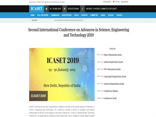 Second International Conference on Advances in Science, Engineering and Technolo