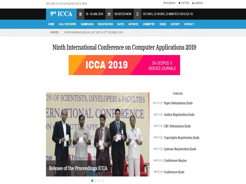 Ninth International Conference on Computer Applications 2019