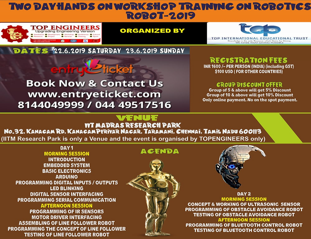 TWO DAY HANDS ON WORKSHOP TRAINING ON ROBOTICS 2019 - Entryeticket