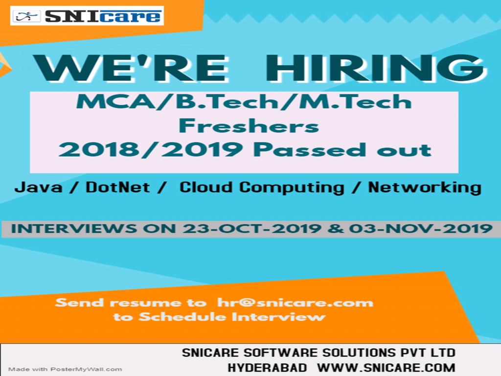 Hiring Fresher's  - 2018/ 2019 Passed out candidates