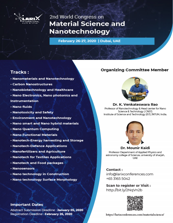 Advanced Nanomaterials Conferences 2020 | Nanotechnology Conferences | Material science events | Nanosciences Conferences | 