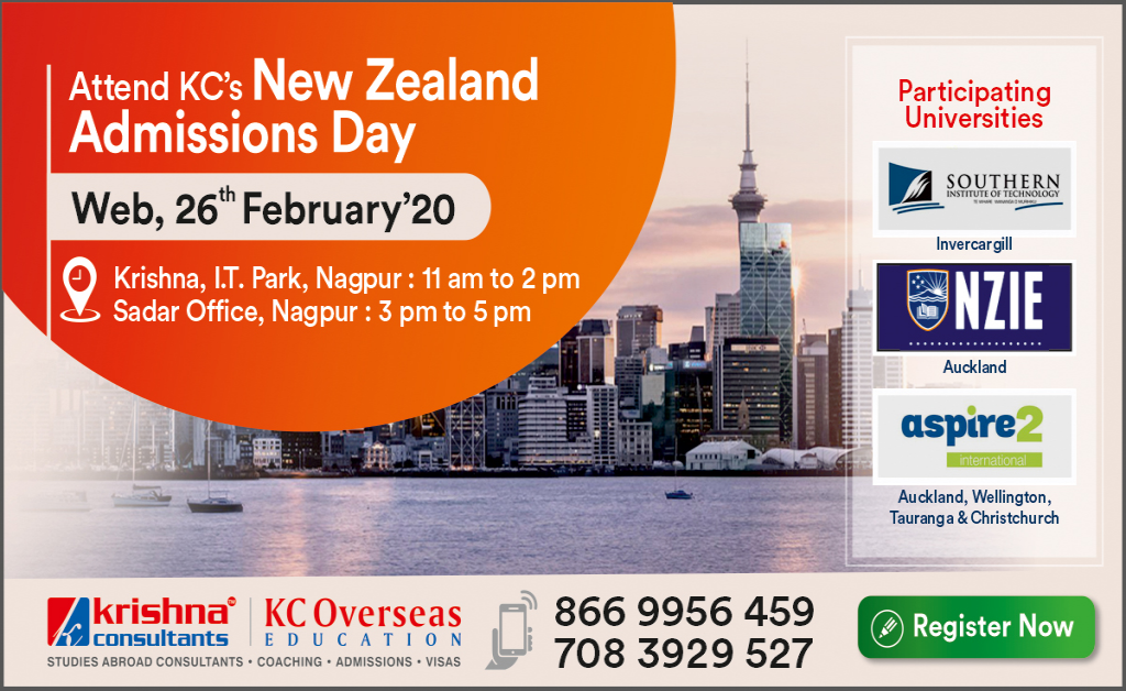 Attend New Zealand Admissions Day on 26th Feb 20 at KC Nagpur