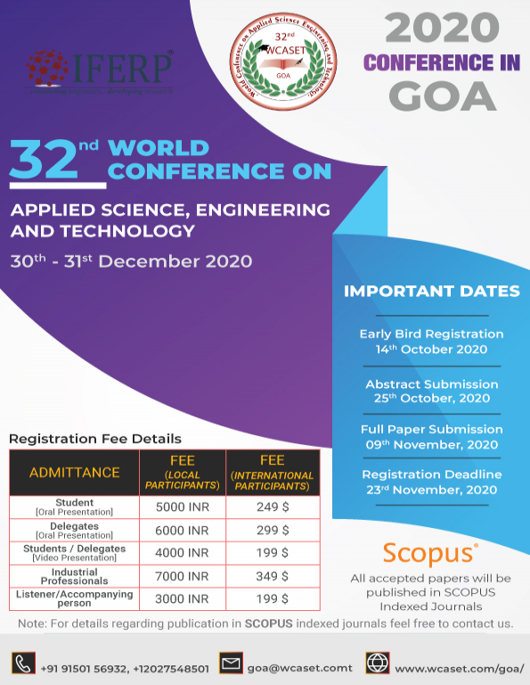 32nd World Conference Applied Science Engineering and Technology