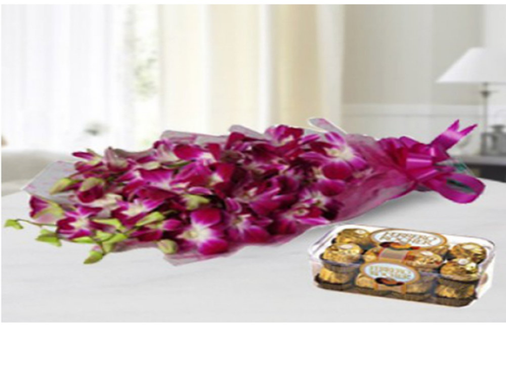 Orchid & Ferrero Rocher Chocolate Combo