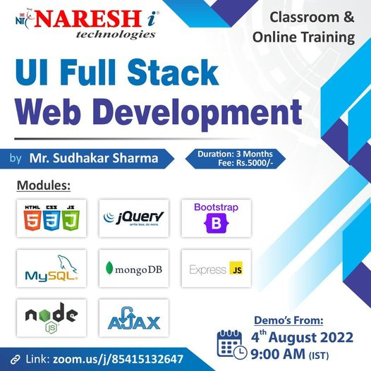Free Demo On UI Full Stack Web Development Course in Nareshit