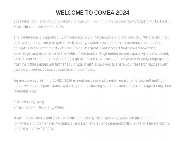 Conference of Mechanical Engineering on Aerospace (CoMEA 2024)